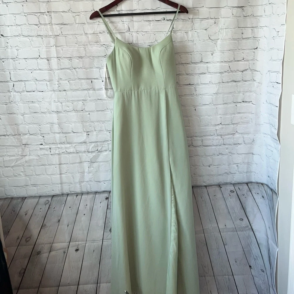 Azazie light green polyester formal long dress size M - Picture 5 of 14